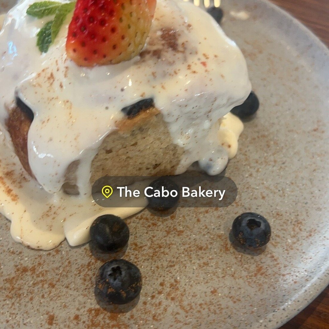 Fresh cinnamon roll at The Cabo Bakery