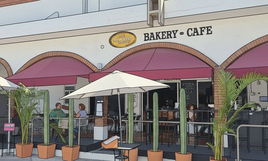 The Cabo Bakery storefront in Plaza Pioneros